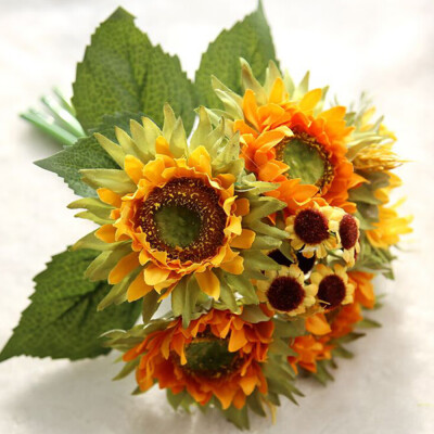 

Gobestart 5 Heads Beauty Fake Sunflower Artificial Silk Flower Bouquet Home Floral Decor