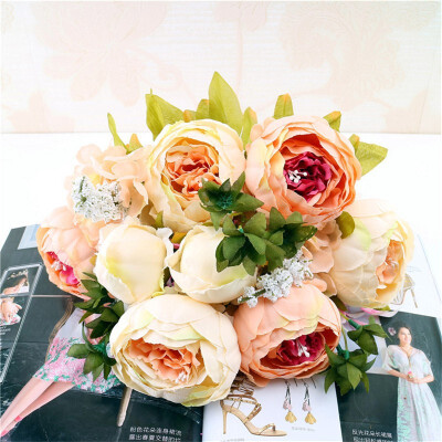 

Fake Flowers Vintage Artificial Peony Silk Flowers Wedding Home DecorationPack of 1 champagne