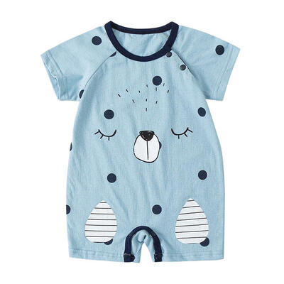 

Newborn Baby Rompers Short Sleeve Cartoon Bear Polka Dots Toddler Jumpsuit