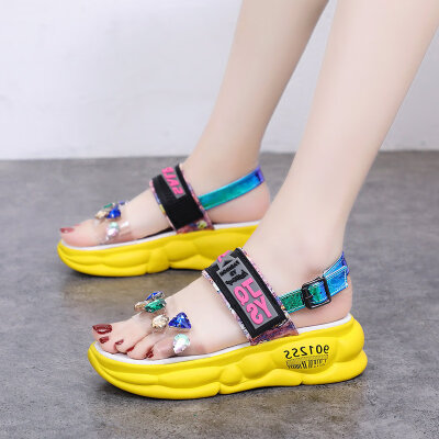 

Korean style fashion&clear water drill sandal letter water-proof platform high-heeled shoes summer fairy wind