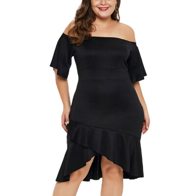 

Plus Size Off The Shoulder Ruffle Hem Dress