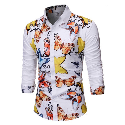 

Tailored Mens Summer New Style Hawaiian Printed Long-Sleeved Shirt Fashion Blouse Top