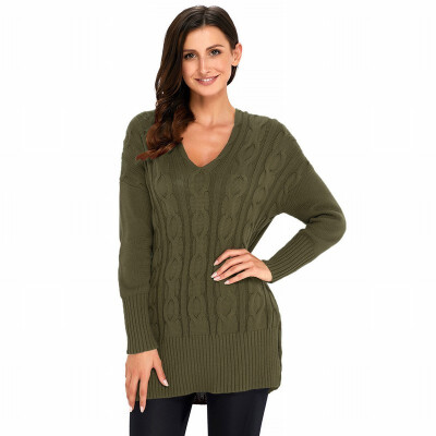 

V-neck long-sleeved pullover sweater casual comfort loose knit sweater womens