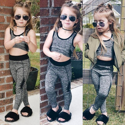 

Kids Baby Girls Yoga Vest Crop Top Pants Elastic Leggings Sport Outfits