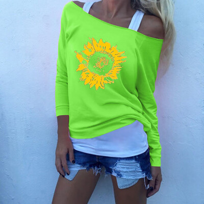 

Starmoon Fashion Womens Fashion Long Sleeve Cold Shoulder Casual Sunflower Print Blouse