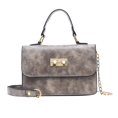 

Women Retro Handbag Pearl Buckle Shoulder Messenger Bags Small Square Bag PU Leather Solid Crossbody Bag T2G