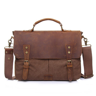 

Tailored Retro Canvas with the first layer of leather men shoulder bag hand briefcase