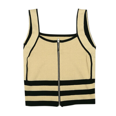 

Women Summer Perosnlity Fashion All-match Slim Fit Zipper Style Color-blocked Camisole Top