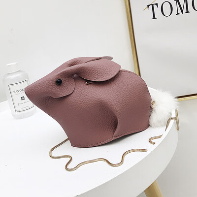

Cute Rabbit Childrens Bags Women Mini Messenger Bags Animal Crossbody Bags PU Leather for Girls Chains Brand Designer Hairball