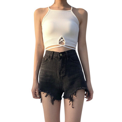 

Women Versatile Sleeveless Off Shoulder Slim Solid Color Sexy Cross Strap Top