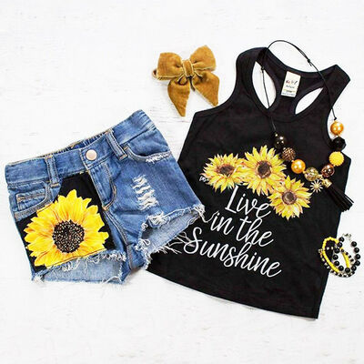 

US Toddler Kids Baby Girl Clothes Tops Romper Ripped Shorts Pants Outfits Set