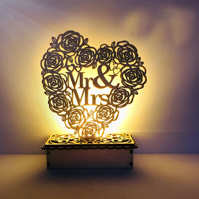 

Gobestart Wooden LED Night Light I Love U Mr&Mrs Wedding Anniversary Home Decor