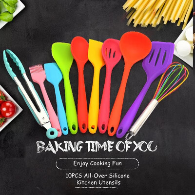 

Kitchen Utensils Set 10Pcs Colorful Silicone Non-stick Cooking Utensil All Over Silica Gel Utensil Kitchenware Set