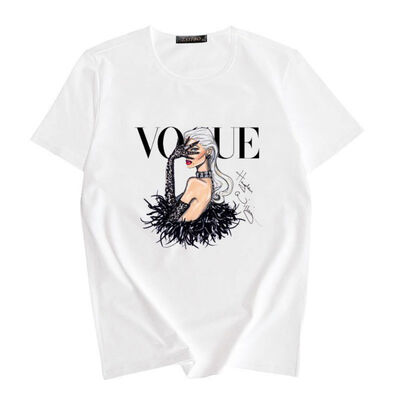 

Women T Shirt VOGUE Beauty 3d Print Cotton O-Neck Tops Tees Summer Style Female T-Shirt ladies funny Clothes