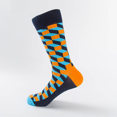 

1 Pair Brand Quality Mens Happy Socks Striped Plaid Diamond Socks Men Combed Cotton Socks