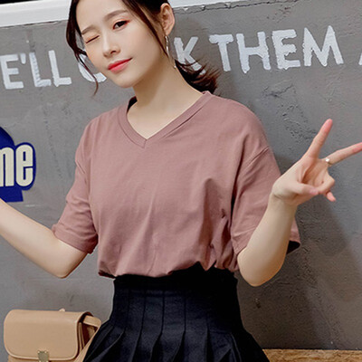 

Womens O-Neck Solid Short Sleeve Loose T-Shirt