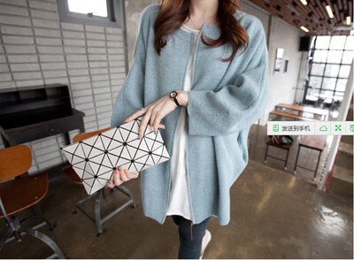 

Winter 2018 womens wear new knitted sweater cardigan womens jacket Korean version casual round collar zipper bat sleeve sweater