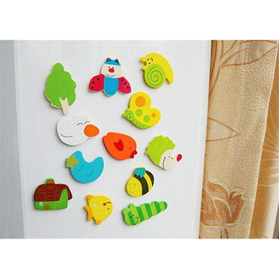 

12Pcs Set Baby Kids Wooden Cartoon Animal Fridge Magnet Educational Kids Toy IT