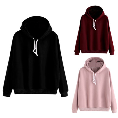 

Solid Color Casual Women Hoodies Long Sleeve Drawstring Hooded Sweatshirt Top
