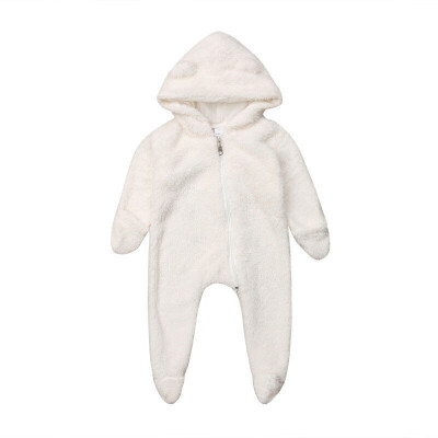 

Newborn Baby Girls Boys Fuzzy Hooded Romper Jumpsuit Winter Outfits Clothes