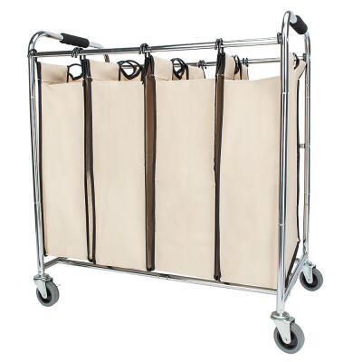 

Heavy Duty 4 Bags Rolling Cart Laundry Clothes Hamper Sorter Basket Organizer