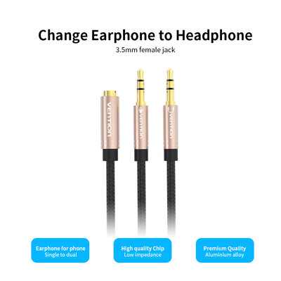 

VENTION 35mm Audio Extension Cable 35 Jack AUX Female to Dual Male Earphone for Phone Headphone Speaker Tablet PC 03m Red