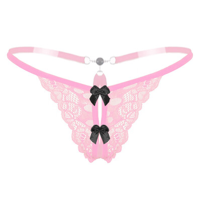 

Toponeto Womens Sexy Lace Pearl Low-Waist G-String Hollow Underwear Thongs Panties BK