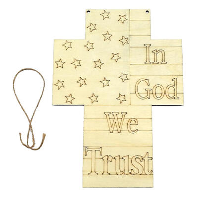 

Wood American Independence Day Cross DIY Home Craft Hanging Board with Rope