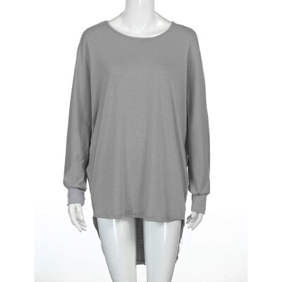 

2018 Autumn Women T Shirts Fashion Batwing Long Sleeve O-Neck Long T Shirt Women Casual Solid Loose Tshirt Irregular Tops Female