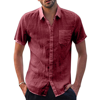 

Toponeto Mens Baggy Cotton Linen Solid Short Sleeve Button Retro T Shirts Tops Blouse