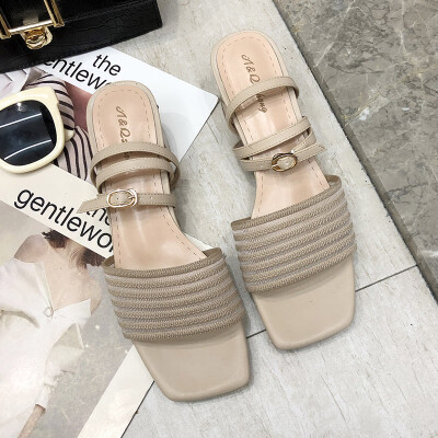 

Two sandals women summer Korean version of the fashion wearing thick heeled cool slippers with sandals woman