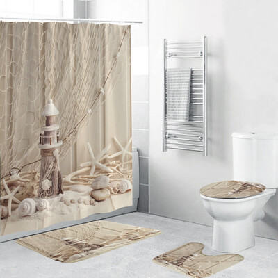 

〖Follure〗4PCS Non Slip Toilet Polyester Cover Mat Set Bathroom Shower Curtain