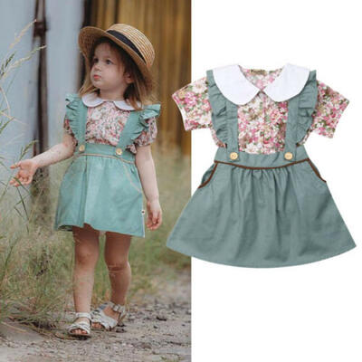 

2PCS Newborn Kid Baby Girl Tops T-shirt Suspender Skirt Dress Outfit Set Clothes