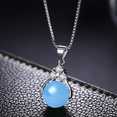 

Jade Necklace Female Clavicle Silver Plated Wild Transfer Pearl Crystal Pendant