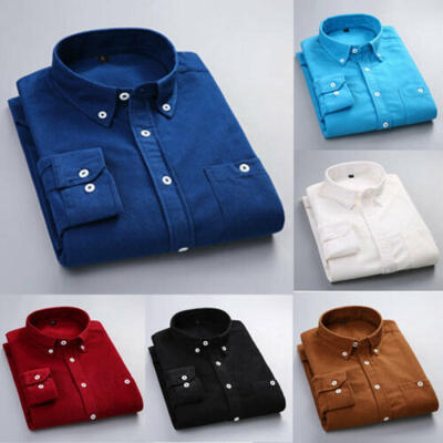 

UK Mens Casual Shirt Long Sleeve Corduroy Cotton Shirts Top Blouse Size -3XL