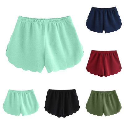 

Tailored Women Summer Loose Solid Elastic Waist Scalloped Casual Chiffon Shorts Pants