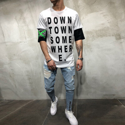 

Toponeto Mens Summer Letter Print Slim Fit Round-Neck Half Sleeve Top Shirt Blouse
