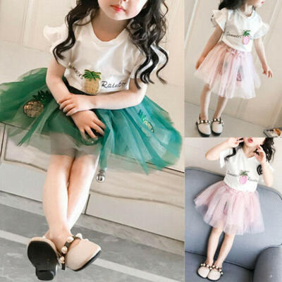

2PCS Kids Baby Girls Summer Outfits Clothes T-shirt TopsTutu Dress Skirt Sets