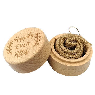 

Wooden Round Beech Wedding Ring Box With Letter Happily Ever After On The Surface
