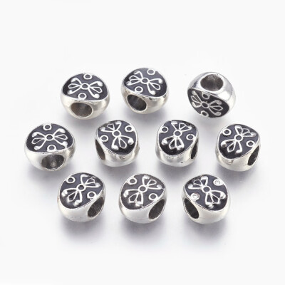 

Alloy Enamel European Beads Large Hole Beads Oval Silver Black 11x8x665mm Hole 4mm