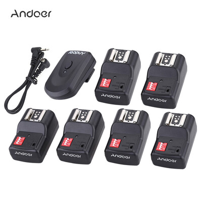 

Andoer 16 Channel Wireless Remote Flash Trigger Set 1 Transmitter 6 Receivers SYNC Cord 30m984ft Range for Canon Nikon Penta