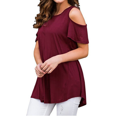 

Women Summer T-Shirt 2019 Casual Loose Short Sleeve Off Shoulder T-Shirts Sexy O-Neck Solid Tee Shirt Ladies Tops Plus Size 2XL