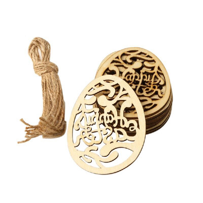 

10pcs Wooden Easter Eggs Hanging Ornaments Pendant Crafts with Rope DIY Wood Egg Slices for Home Party Decorations