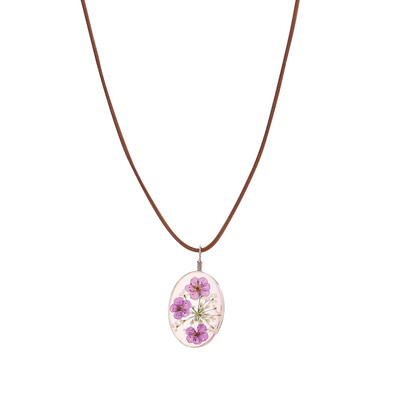 

Women Natural Dry Flower Statement Pendant Leather Chain Long Necklace Jewelry