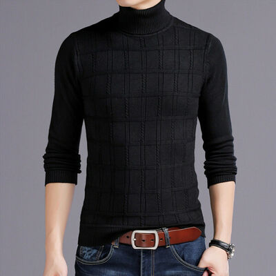 

Men Long Sleeve Knitted Sweater High Neck Turtleneck Stretch Slim Fit Jumper Top