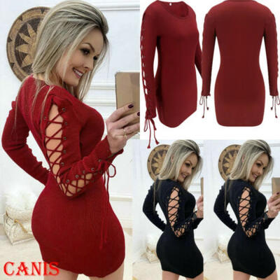 

Fashion Women Autumn Bandage Bodycon Crew Neck Long Sleeve Party Cocktail Dress
