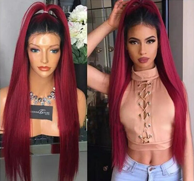 

〖Follure〗Womens Fashion Front lace Wig Red Synthetic Hair Long Wigs Wave straight Wig