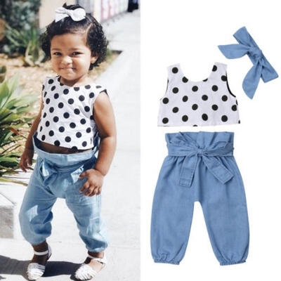 

Kids Baby Girl Summer Outfits Clothes Dot Vest Tops Pants Trousers 3PCS Set