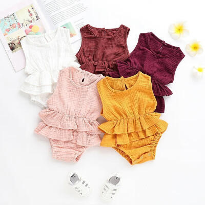 

Newborn Kids Baby Girls Clothes Summer Linen Sleeveless Romper Tutu Dress