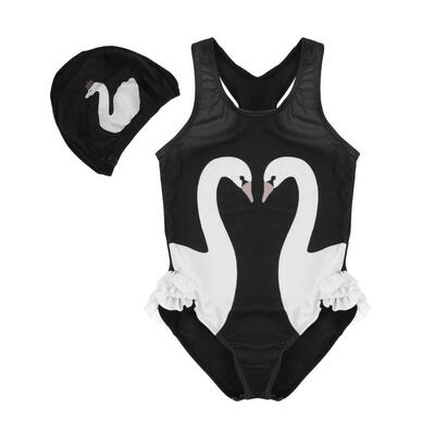 

Girls Baby Children One-Piece Suits Swimwear Swan Print Bathing Suit Romper